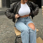 Washed Faux Leather Cropped Jacket