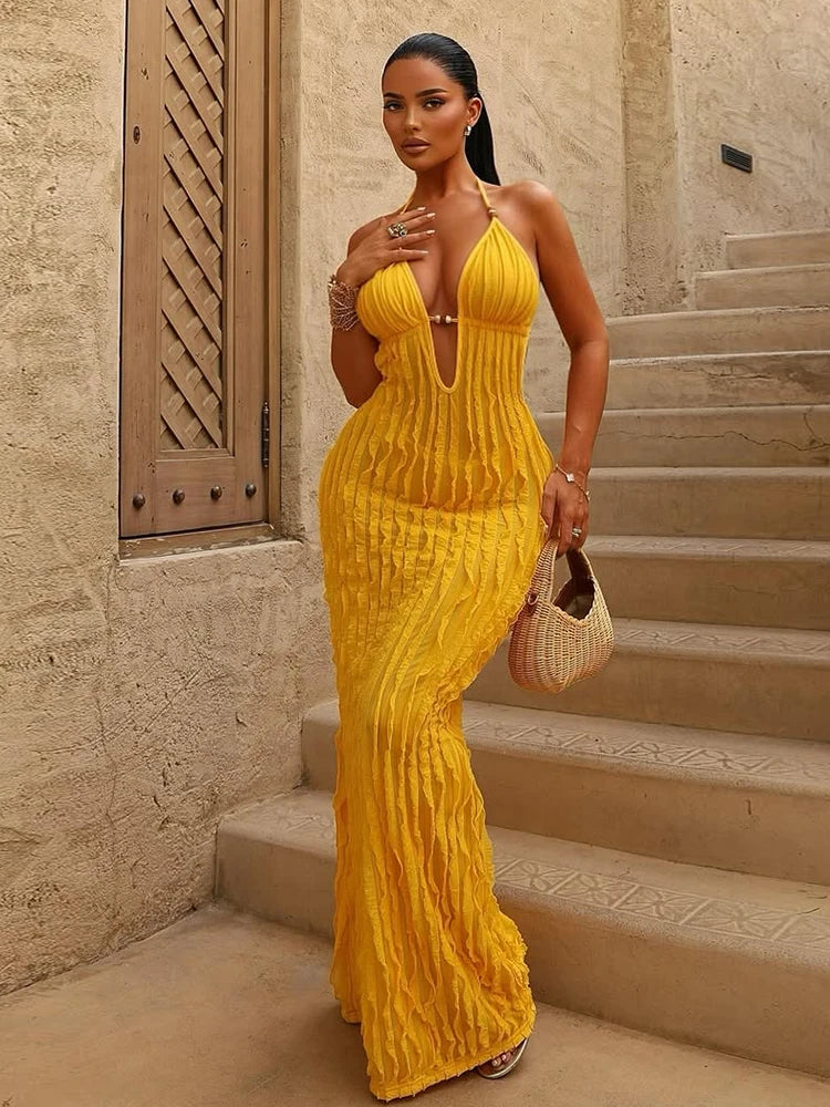 Elaris™ Ruched Halter Maxi Dress