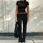 Two Piece Top And Fold Over Leggings Set