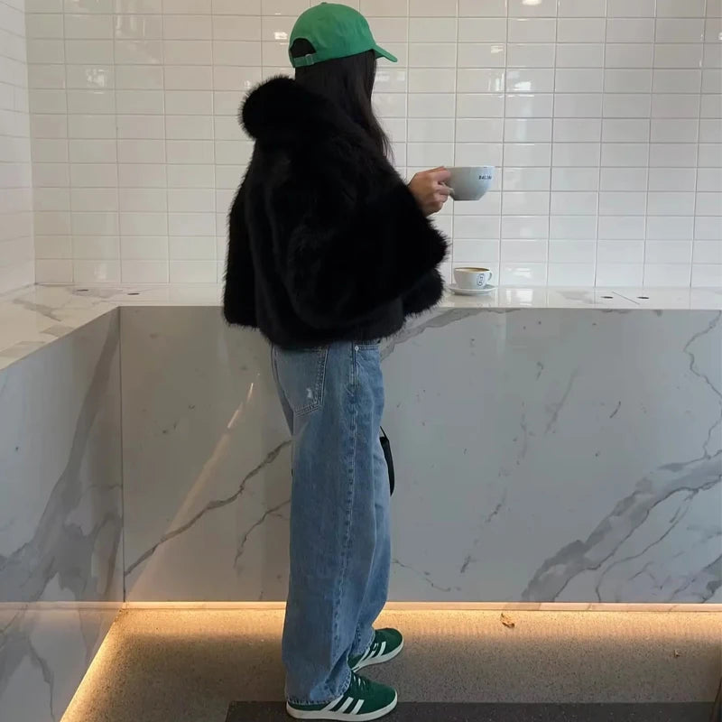 Cropped Plush Faux Fur Coat