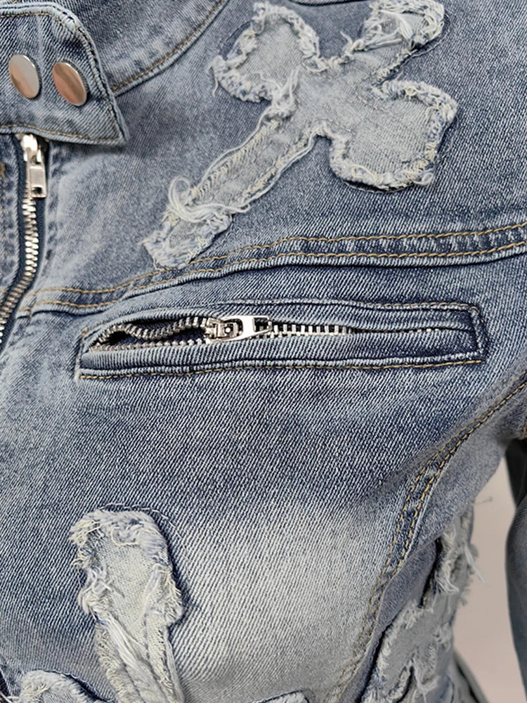 Zipper Jacket and Mini Skirt Denim Set