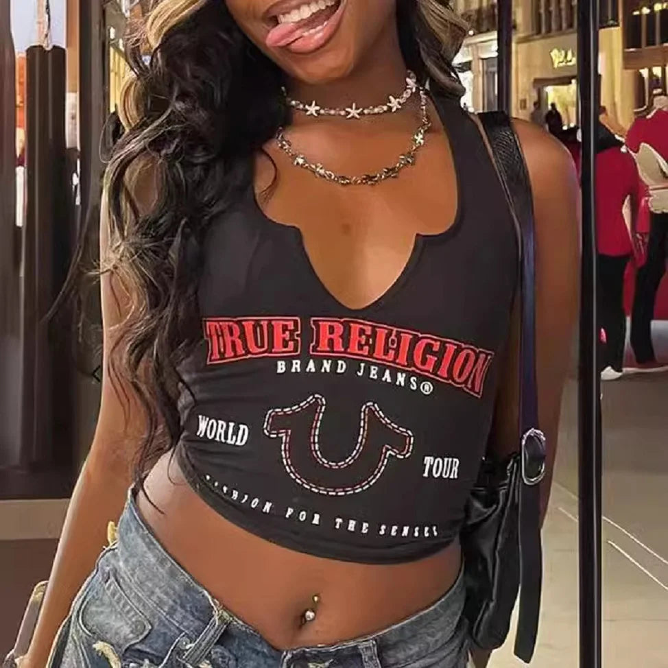 Graphic Printed Cropped Tank Top