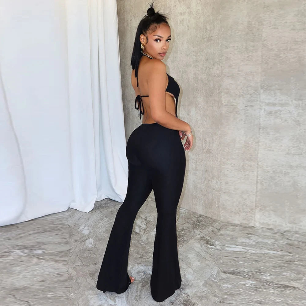 Bandage Lace Up Backless Cut Out Jumpsuits