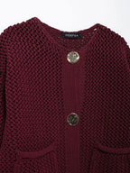 Burgundy Knitted Button Detail Cardigan
