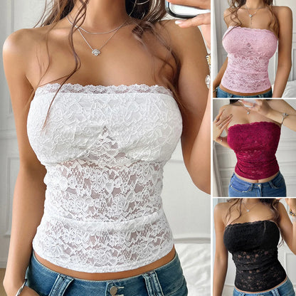 Sheer Lace Tube Crop Top