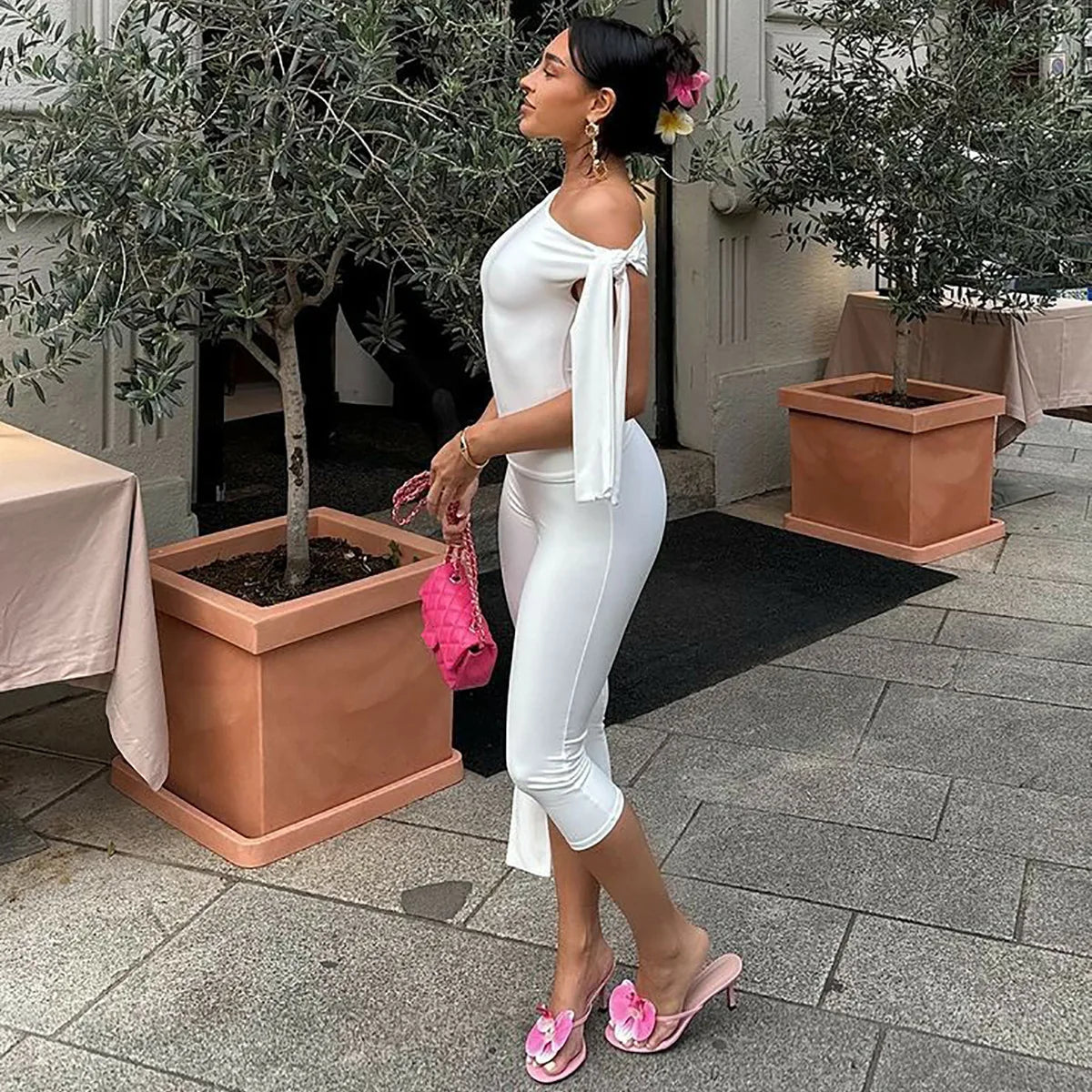 Capri Trousers & Off-Shoulder Two Piece-Set