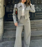 Crop Jackets And Wide Leg Trousers Two Piece Set