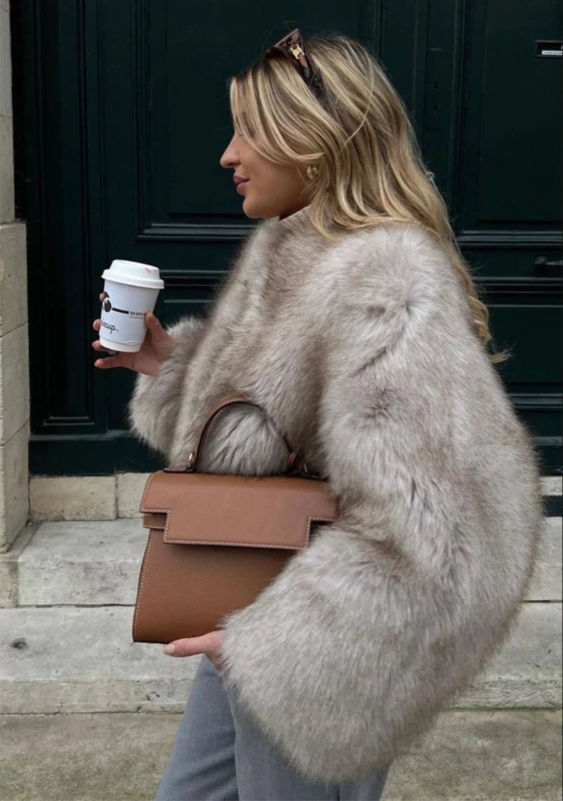 Luxury Gradient Cropped Faux Fur Coat