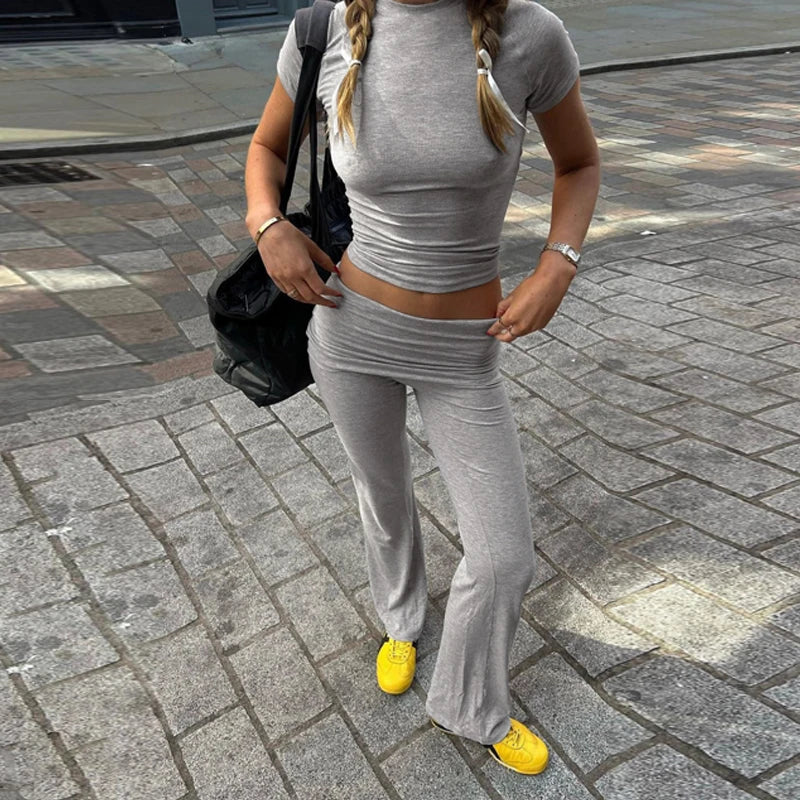 Two Piece Top And Fold Over Leggings Set