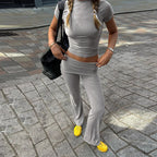 Two Piece Top And Fold Over Leggings Set