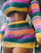 Long Sleeve Crop Top & Mini Skirt Knitted Two Piece Set