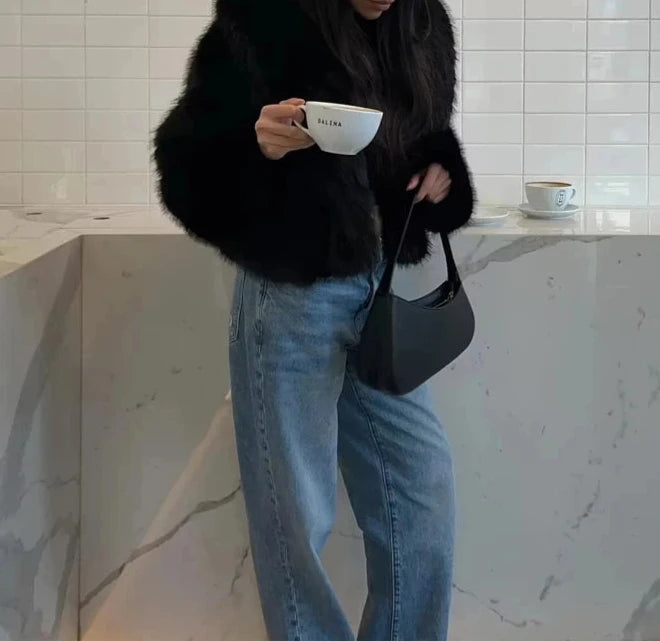 Cropped Plush Faux Fur Coat