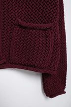 Burgundy Knitted Button Detail Cardigan