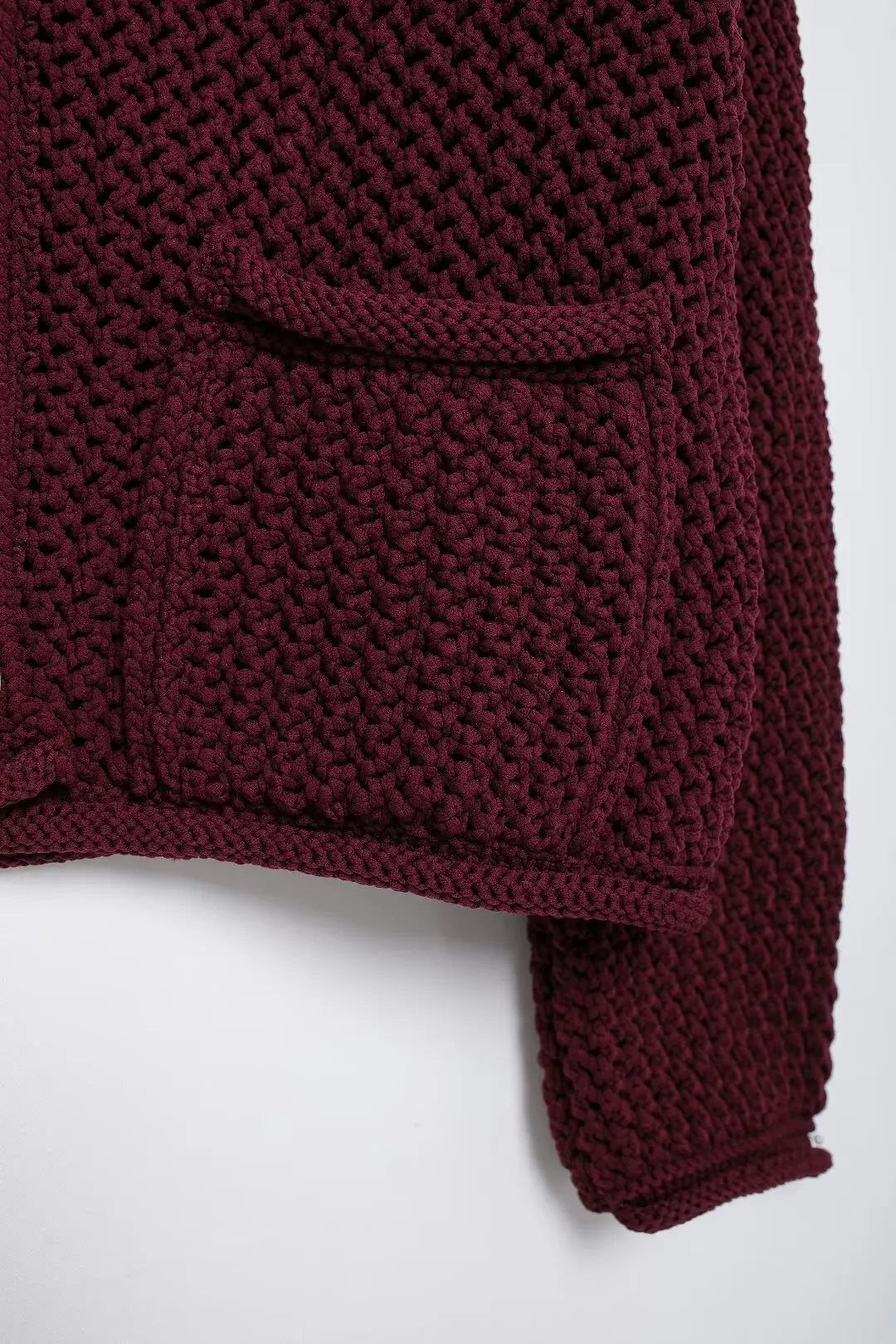 Burgundy Knitted Button Detail Cardigan