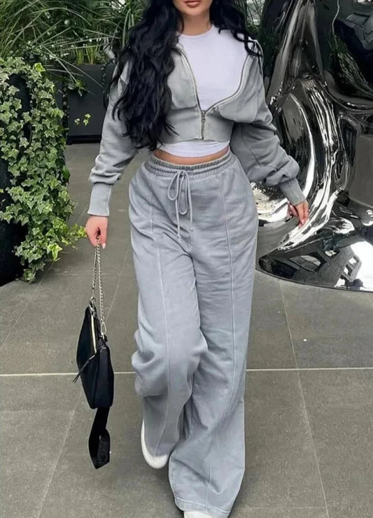 Zipper Pocket Hoodie & Seam Detail Joggers Two Piece Set