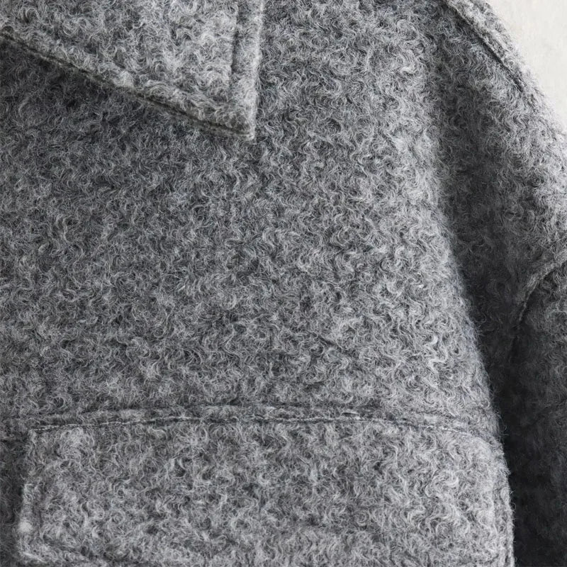 Tweed Cropped Collar Pocket Detail Jacket