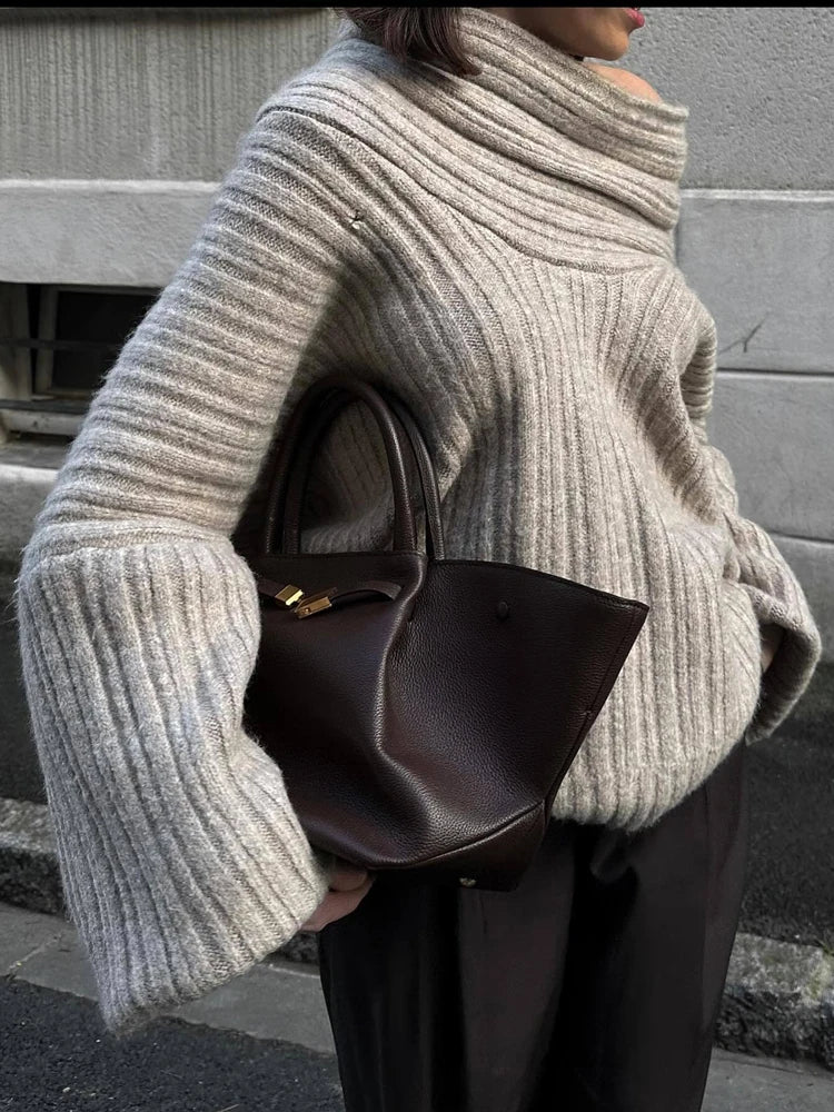 Off-Shoulder Solid Knit Oversized Sweater