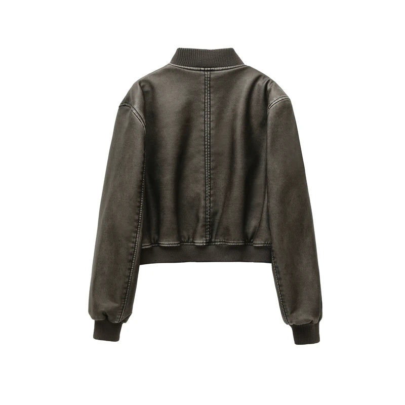Washed Faux Leather Cropped Jacket