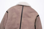 Faux Shearling Buckle Detail Aviator Jacket