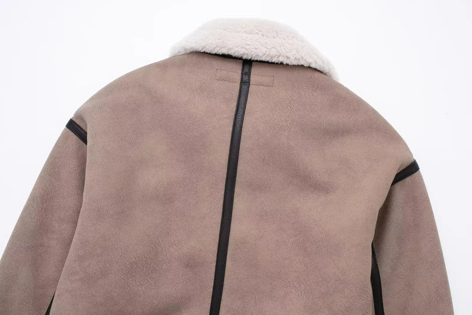 Faux Shearling Buckle Detail Aviator Jacket