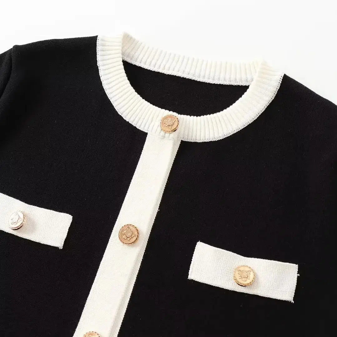 Knitted Button down Contrast Classic Cardigan