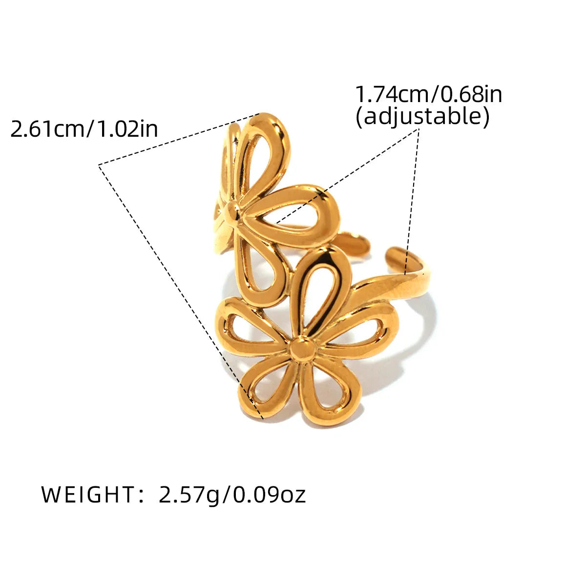 Aurelia™ Flower Open Ring – Adjustable Stainless Steel Hollow Design