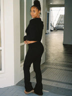 Knitted Hooded Zipper Two Piece Set