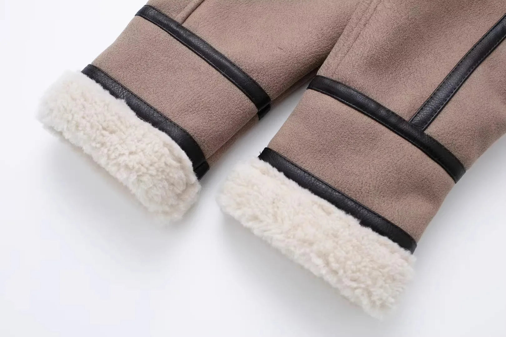 Faux Shearling Buckle Detail Aviator Jacket