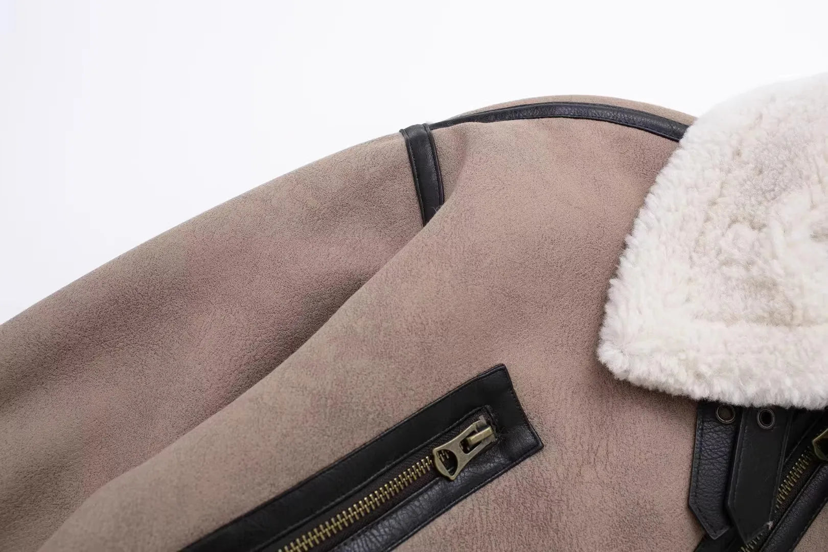 Faux Shearling Buckle Detail Aviator Jacket