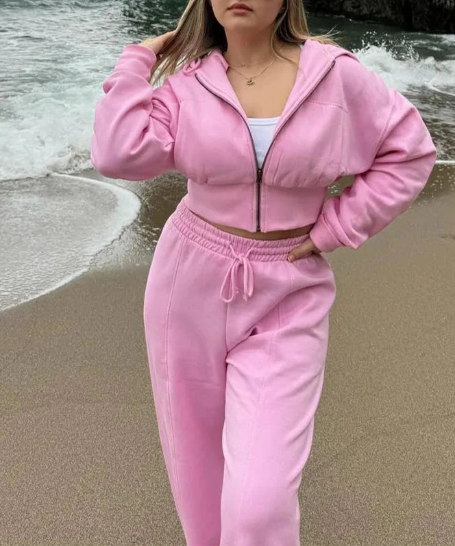 Zipper Pocket Hoodie & Seam Detail Joggers Two Piece Set