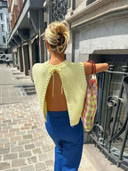 Yellow Back Lace Up Pullover Sweater //
