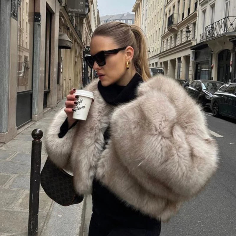 Luxury Gradient Cropped Faux Fur Coat
