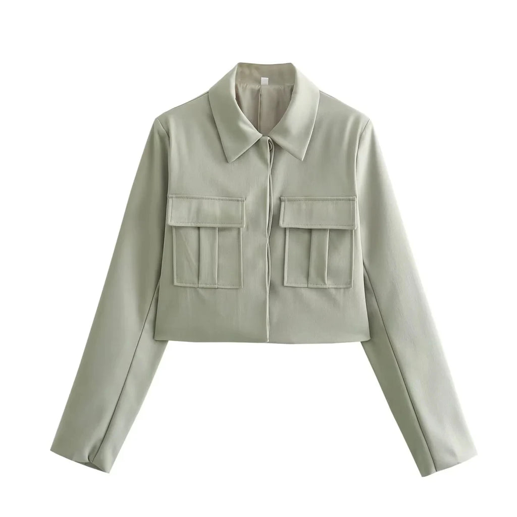 Crop Jackets And Wide Leg Trousers Two Piece Set