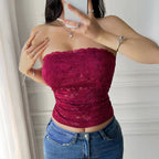 Sheer Lace Tube Crop Top