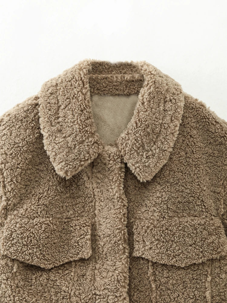 Faux Fur Fleece Teddy Cropped Jacket
