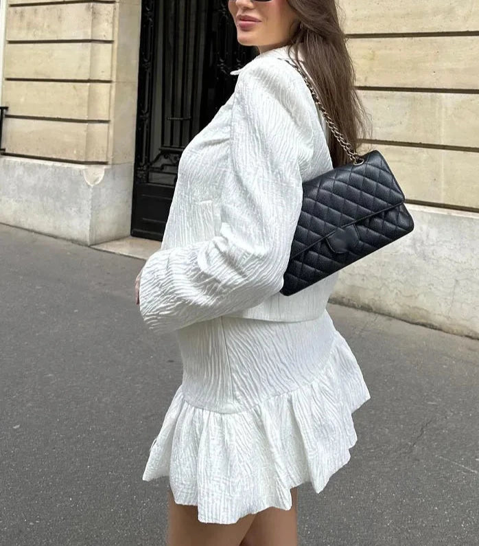 White Collar Top Skirt Two Piece Set