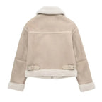 Beige Faux Shearling Aviator Jacket