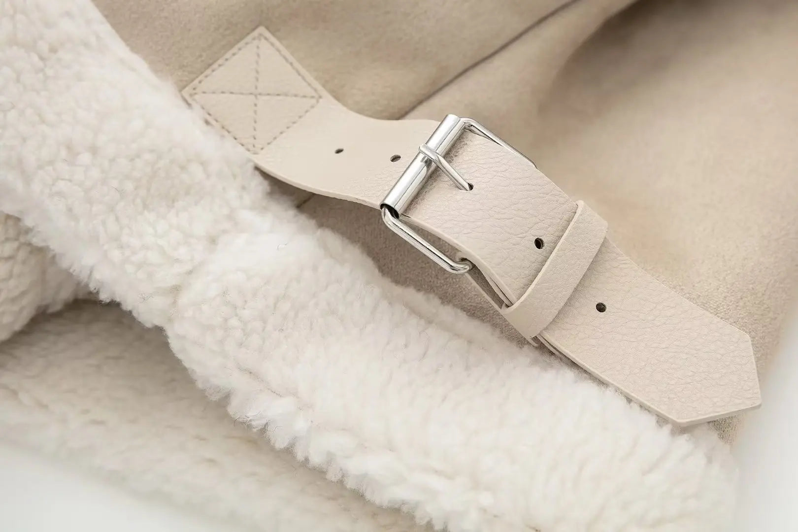 Beige Faux Shearling Aviator Jacket