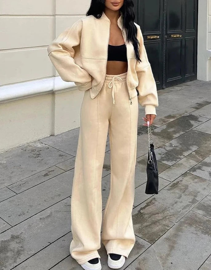 Fleece Lined Zipper Jacket & Joggers Two Piece Set