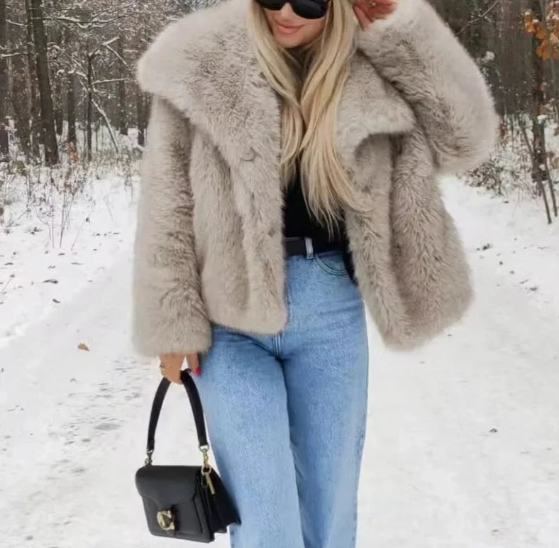 Cropped Plush Faux Fur Coat