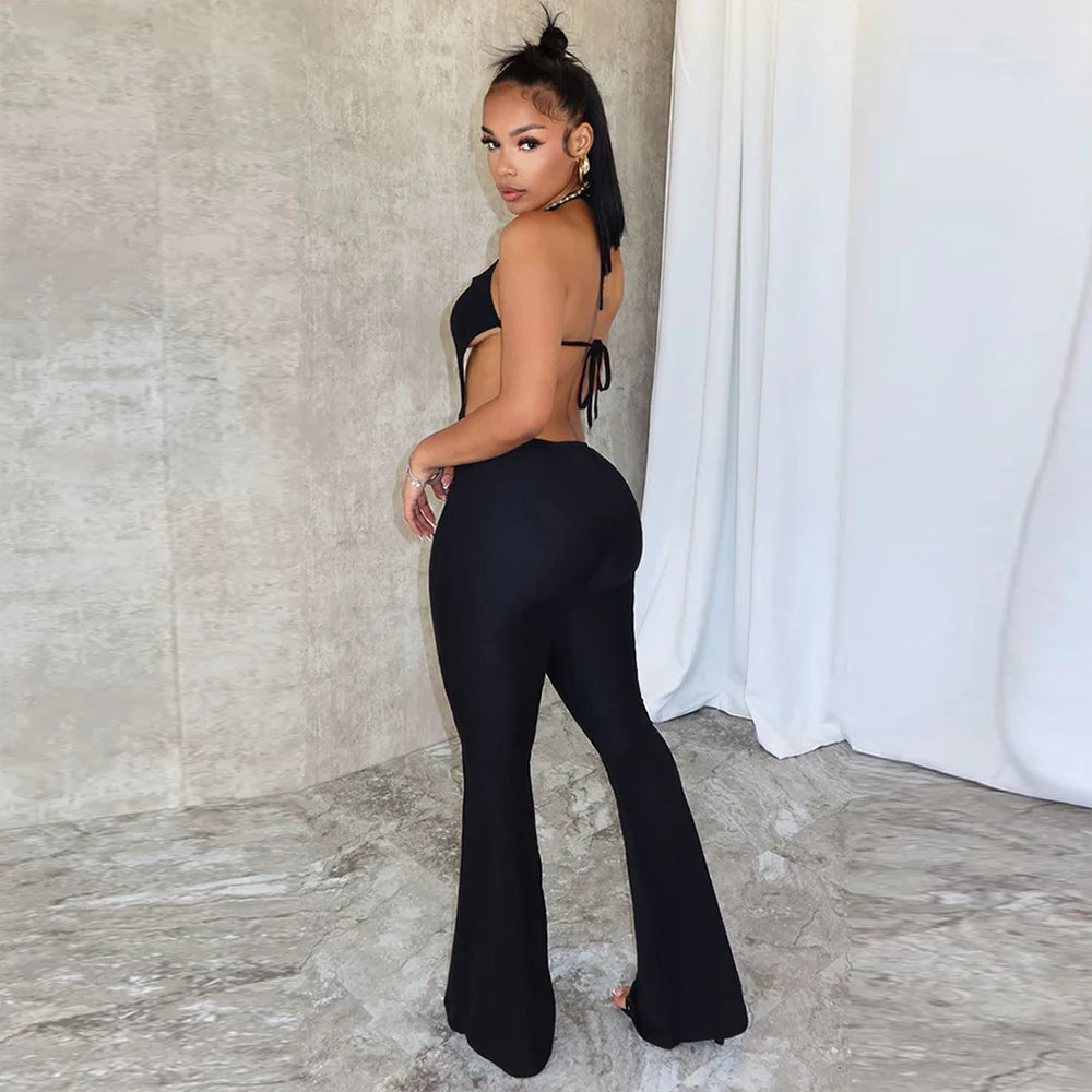 Bandage Lace Up Backless Cut Out Jumpsuits