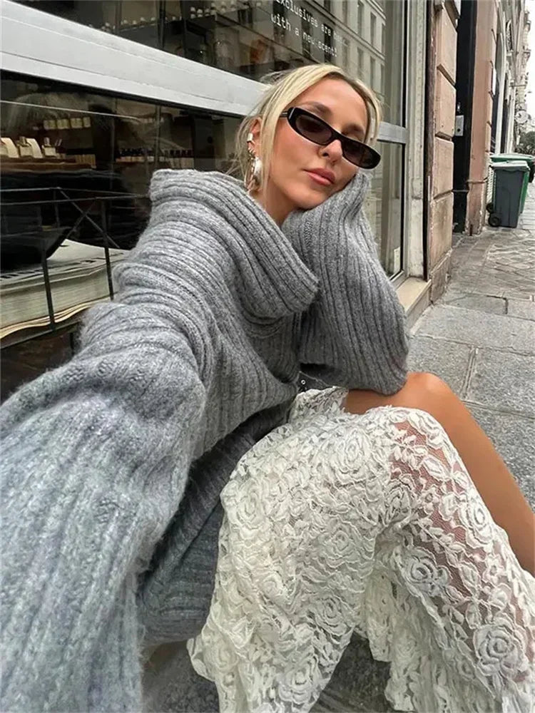 Off-Shoulder Solid Knit Oversized Sweater