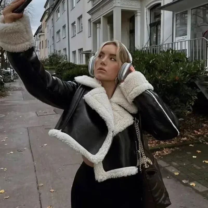 Aviator Cropped Leather Jacket