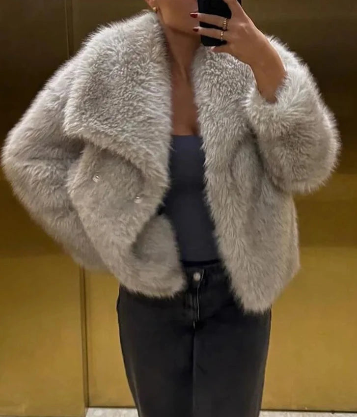 Faux Fur Collar Detail Coat