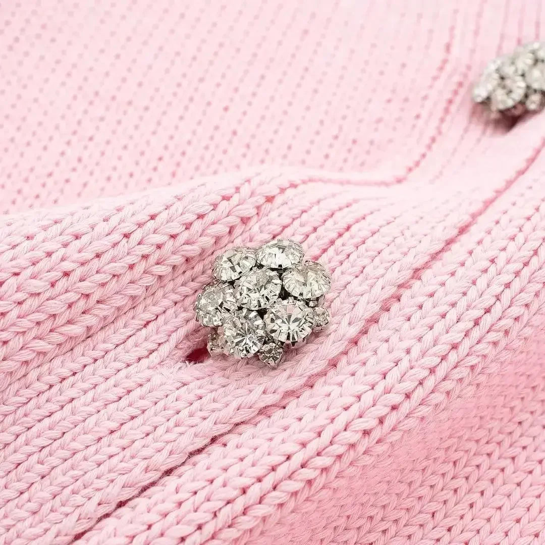 Knitted Diamanté Button Detail Cardigan