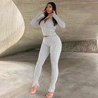 Zipper Coat & Split Leggings Two Piece Set