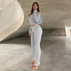 Zipper Coat & Split Leggings Two Piece Set