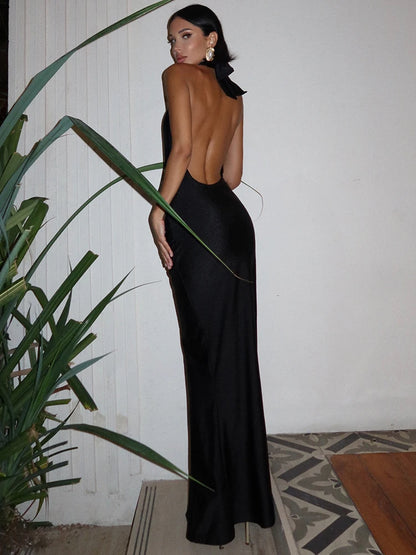 Halter Deep V Neck Backless Maxi Dress
