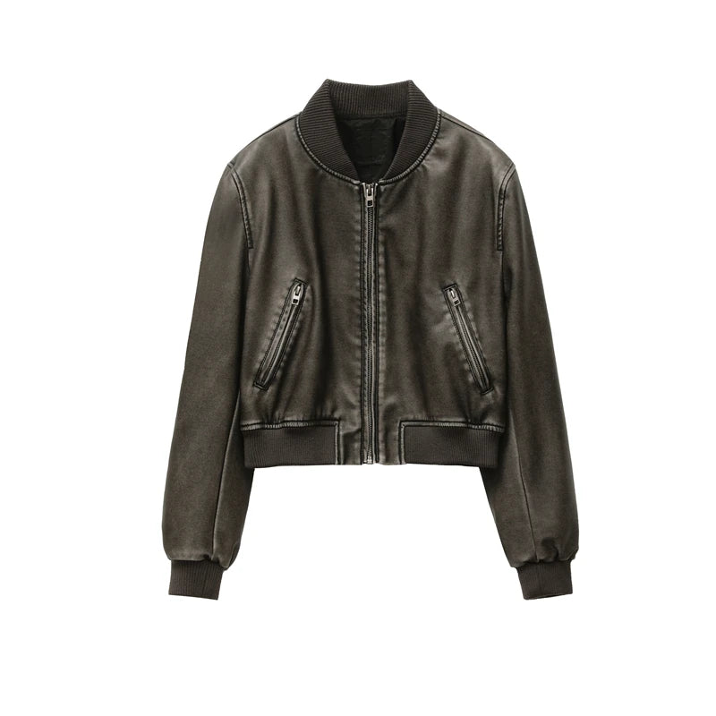 Washed Faux Leather Cropped Jacket