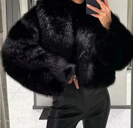 Cropped Plush Faux Fur Coat